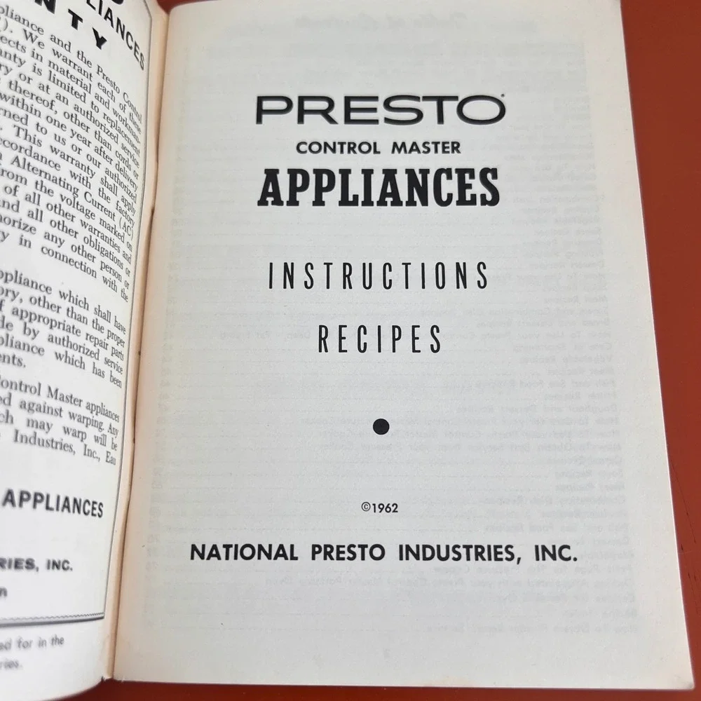 Vtg 1962 Presto Control Master Appliances Instructions and Recipe Book Manual
